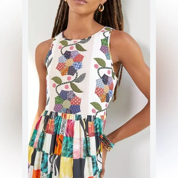 Let Me Be Quilted Patchwork Maxi Dress Anthropologie Sz L New With Tags Pockets! - Picture 6 of 16